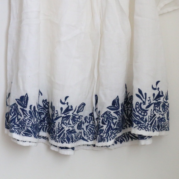 Zara White w/Blue Embroidery Off the Shoulder Top - Picture 2 of 3
